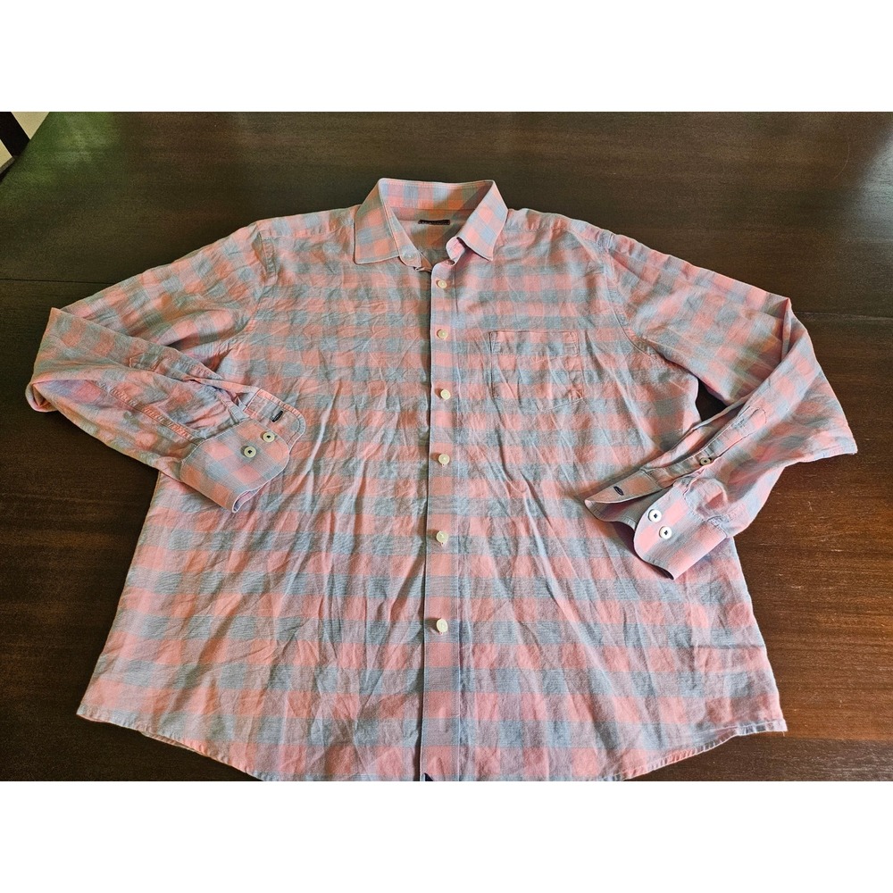 UNTUCKit Button Down Shirt Mens Large Pink Grey Plaid Cotton Linen Blend